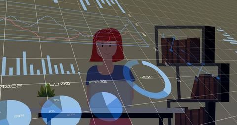 Data analyst explaining chart presentation in modern office