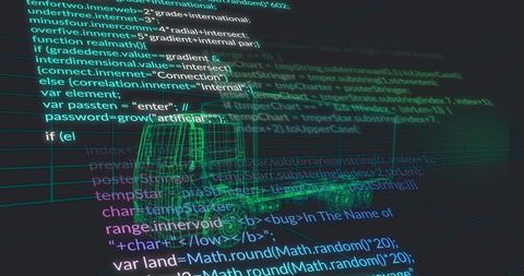 3d truck wireframe in code workspace visualization