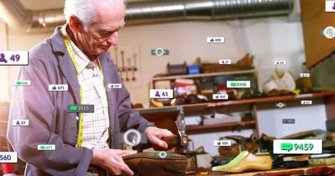 Senior Shoemaker Crafting Pair of Shoes in Authentic Workshop
