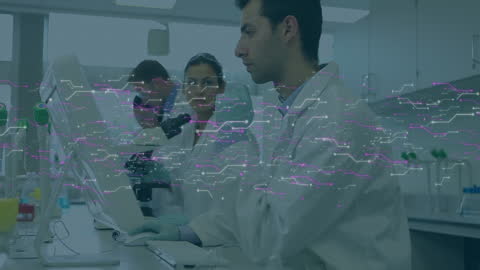Digital Interface Overlay with Scientists in Laboratory Setting