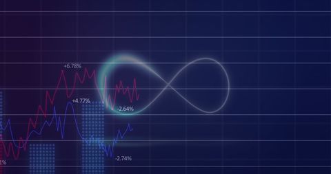 Neon Infinity Symbol Overlaying Financial Statistics Background - Download Free Stock Images Pikwizard.com