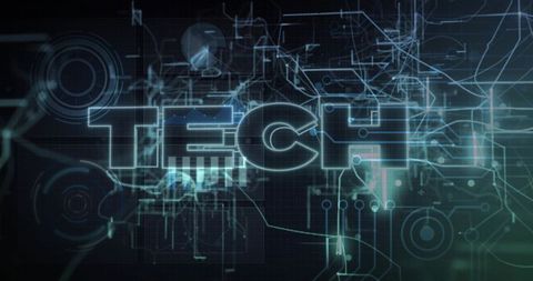 Futuristic digital tech interface with neon blue design