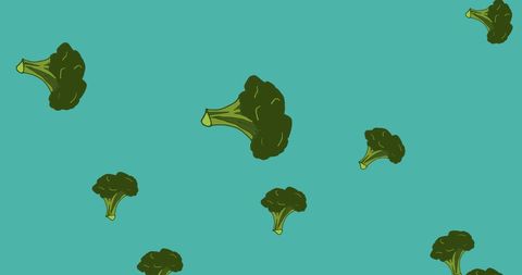 Broccoli Florets Falling on Blue Background for Food Concepts