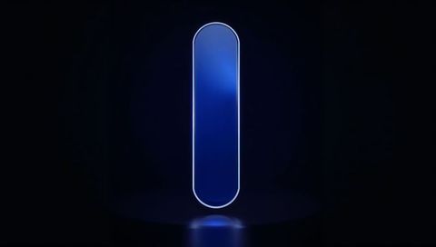 Floating Glowing Blue Capsule Above Round Pedestal with Rim Light and Reflective Halo