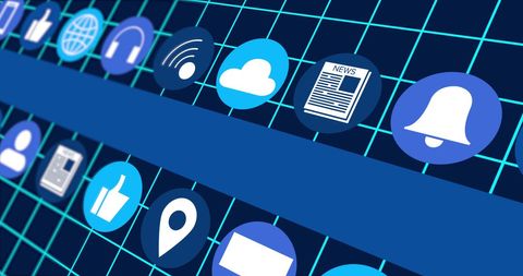 Digital Interface with Social Media Icons on Grid Background - Download Free Stock Images Pikwizard.com