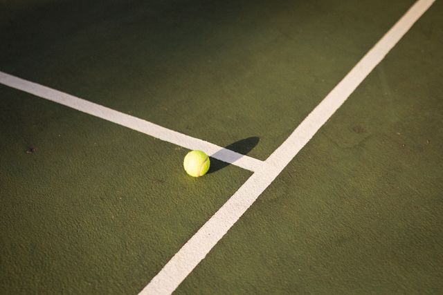 High angle view of tennis ball by white lines on tennis court, copy space - Download Free Stock Photos Pikwizard.com