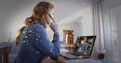 Digital communication and technology: woman engaged in video call