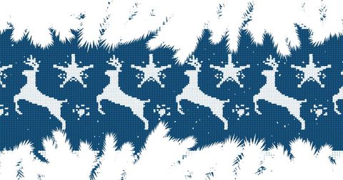 Festive Blue Christmas Design with Reindeer and Fir Branches
