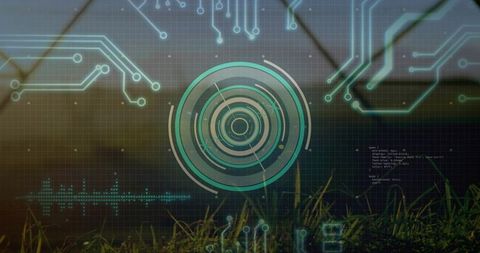 Augmented HUD Agriculture Interface with Circular Data Visualization and Circuit Overlay