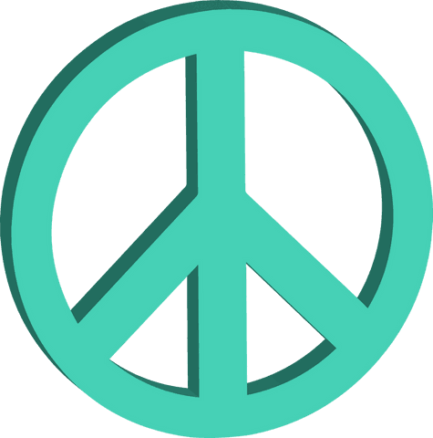 Stylized teal peace sign with transparent background and drop shadow