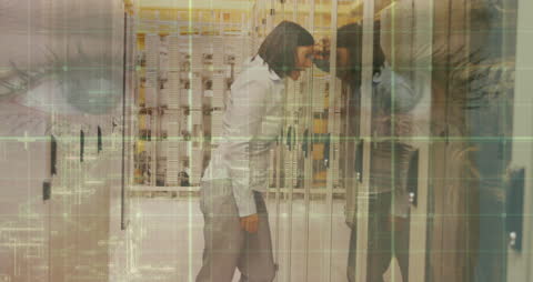 Overworked IT Engineer Experiencing Fatigue in Data Center