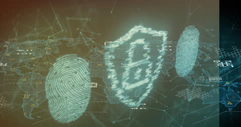 Cybersecurity Animation with Lock and Biometric Fingerprint