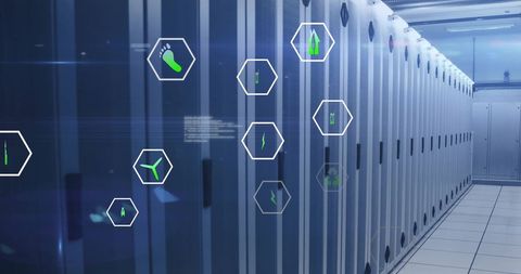 Data Server Room with Eco-Friendly Digital Interface Icons - Download Free Stock Images Pikwizard.com