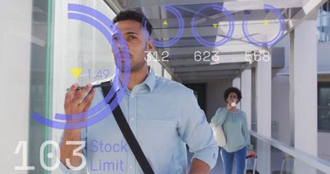 Business People Analyzing Digital Financial Data at Airport