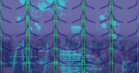 Futuristic Data Processing Over Digital Cityscape Abstract