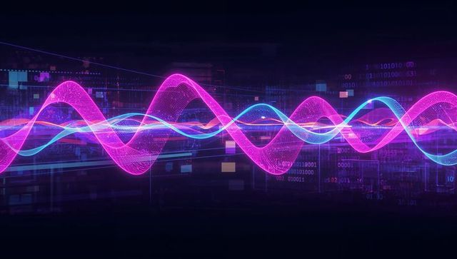 Futuristic Neon Sine Waves in Digital Cyberspace
