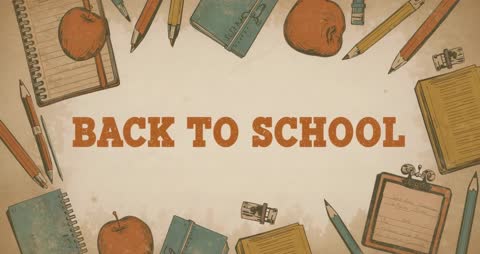 Back to School Animation with Vintage Stationery Decorations