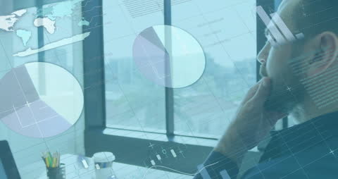 Businessman Analyzing Data on Laptop in Futuristic Digital Environment