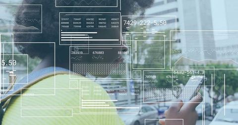 Woman Navigating Digital Interface with Smartphone on City Street