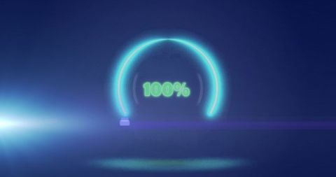 Neon Circles Indicating 100 Percent on Blue Background - Download Free Stock Images Pikwizard.com