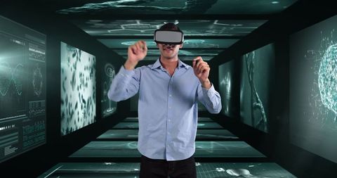 Businessman Exploring VR in Futuristic Medical Data Environment - Download Free Stock Images Pikwizard.com