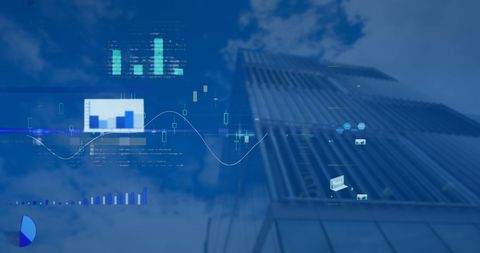 Digital Data Analytics with Skyscraper Backdrop - Download Free Stock Images Pikwizard.com