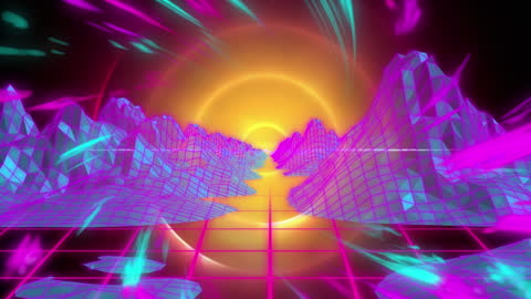 Neon Digital Landscape with Retro Futuristic Style