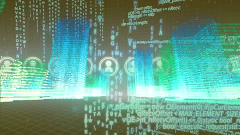 Abstract Digital Data Processing Across Urban Skyline