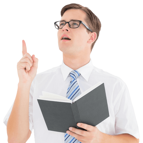 Transparent Geeky Businessman with Book Suggesting Ideas - Download Free Stock Videos Pikwizard.com