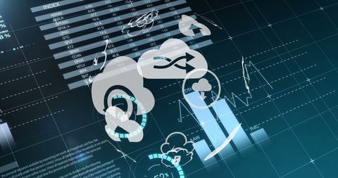 Rotating Cloud Networking Symbol with Digital Business Graphs - Download Free Stock Images Pikwizard.com