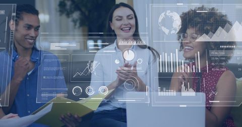 Diverse Business Team Collaborating in High-Tech Office