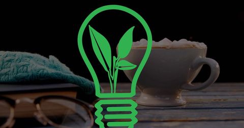 Eco-friendly lightbulb with coffee cup concept illustration