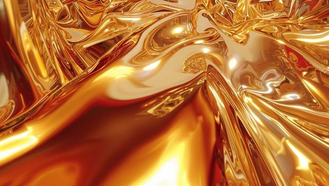 Abstract Gold Metallic Surface with Fluid Ripples and Folds