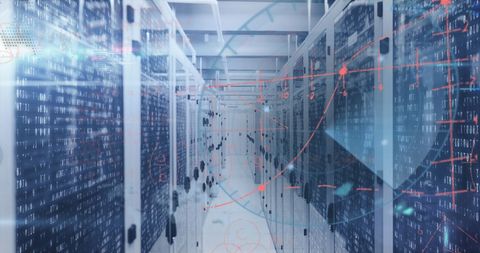 Futuristic Data Center with Digital Connectivity Overlay - Download Free Stock Images Pikwizard.com