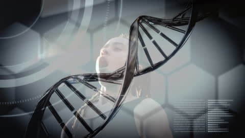 Digital Visualization of DNA Strand Over Athlete Exercising