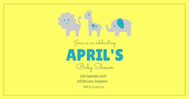 Baby Shower Invitation with Cute Animal Silhouettes and Yellow Background - Download Free Stock Templates Pikwizard.com