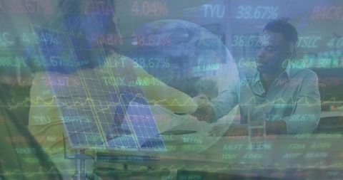 Financial Data Overlays Business Collaboration in Modern Office - Download Free Stock Images Pikwizard.com