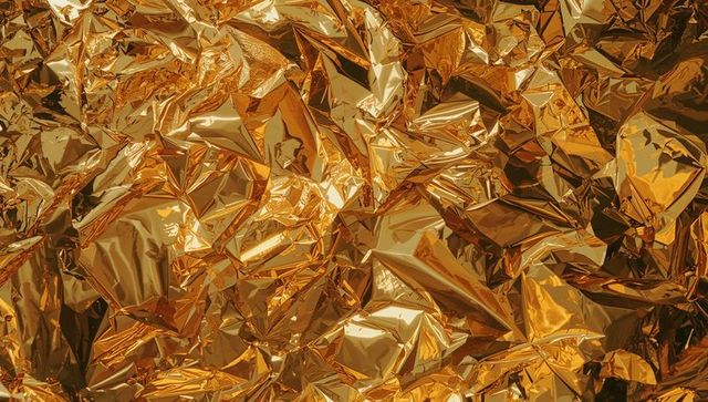 Shiny crumpled gold foil creating abstract texture