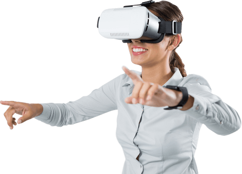 Transparent Female Executive Using Virtual Reality Headset in Office Attire - Download Free Stock Videos Pikwizard.com