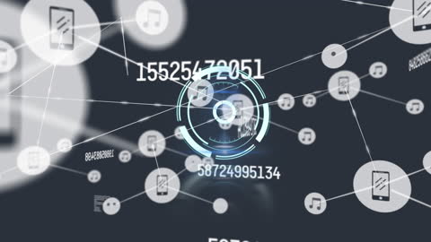 Holographic Global Network Animation with Connected Icons and Numbers