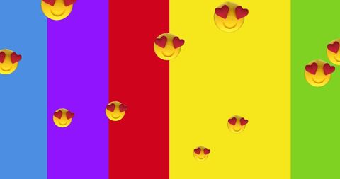 Heart eyes emojis on vibrant rainbow background