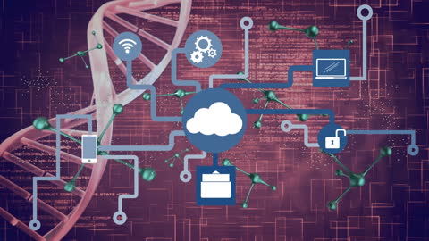 Cloud Technology Concept with DNA Strand and Network Icons