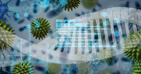 DNA Strand Encircled by Virus Cells Conceptual Digital Interface