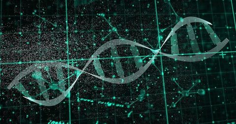 Rotating DNA Helix in Futuristic Digital Environment