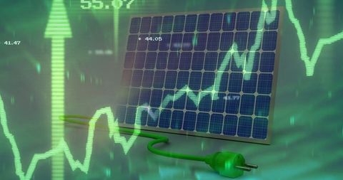 Solar Panel with Green Plug and Increasing Financial Data