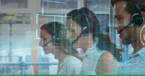 Business Team Analyzing Data with Headsets