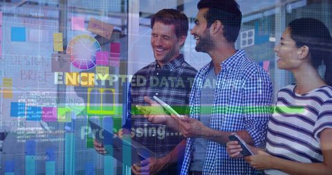 Team Analyzing Data on Interactive Digital Screen in Modern Office