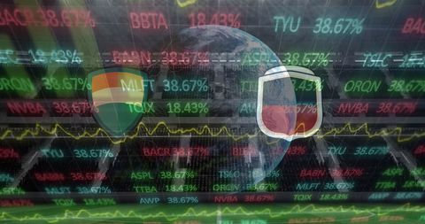 Global sports analysis with digital interface and team emblems