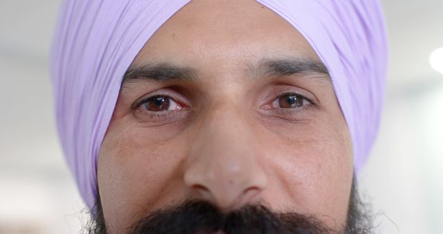 Close-Up Portrait of Man Wearing Lavender Turban and Beard - Download Free Stock Images Pikwizard.com