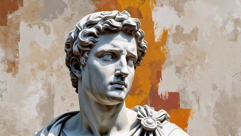 Classical marble bust with bold background backdrop